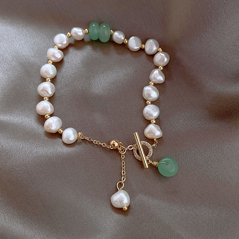 Brazalete con pendiente de perla de piedra Natural para mujer, pulsera de la suerte, regalo de aniversario, joyería de lujo ► Foto 1/6