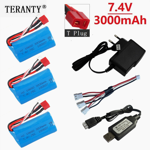 Batería lipo de 7,4 V y 3000MAH para Q46 Wltoys 18650/10428 piezas de repuesto de coche teledirigido con cargador, batería de 12428/12423 V 2S para piezas de Juguetes ► Foto 1/6