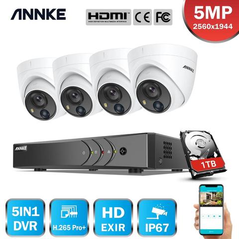 ANNKE 4CH 5MP sistema de cámaras de seguridad 5MP Lite 5IN1 H.265 + DVR con 4 Uds 5MP PIR HD EXIR cúpula resistente a la intemperie de vigilancia Kit CCTV ► Foto 1/6