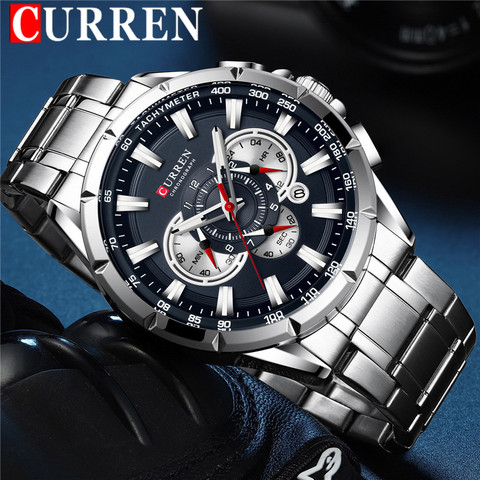 CURREN-Reloj de pulsera para hombre, cronógrafo resistente al agua, militar, de acero inoxidable, deportivo, 8363 ► Foto 1/6