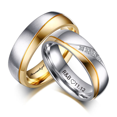 Anillos de boda de acero inoxidable con nombre personalizado, para parejas, hombres y mujeres ► Foto 1/6