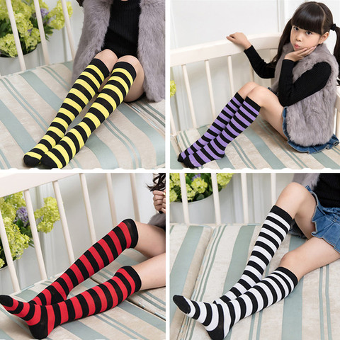 Los niños la rodilla alta Calcetines de algodón de tubo largo chicas rodilla calcetines de rayas de la vieja escuela Harajuku Calcetines niños niñas rayas lindo color ► Foto 1/6