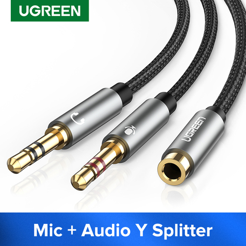 UGREEN-Divisor de auriculares para ordenador, 3,5mm, hembra a 2, doble 3,5mm, macho, Mic, AUX, Audio Y Cable divisor, adaptador de auriculares a PC ► Foto 1/6