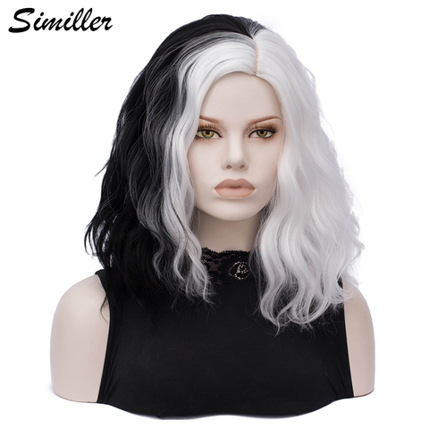 Similler-peluca sintético de cabello rizado para mujer, cabellera artificial corto de color blanco y negro con tapa de peluca gratis ► Foto 1/6