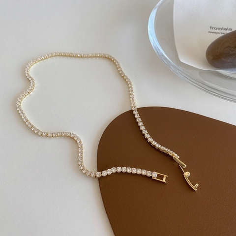 Collar de cadena de oro de 14 quilates con cristales para mujer, Gargantilla con cristales, estilo romántico, delicado, 2022 ► Foto 1/6