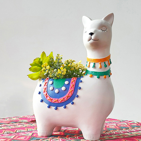 Alpaca de resina Llama maceta para plantas suculentas plantas mano Animal pintado Bonsai Pot casa jardín decoración de escritorio ► Foto 1/6