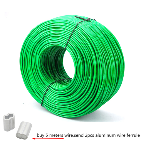 Alambre de acero de 5 metros, Cable de cuerda Flexible recubierto de PVC verde, acero inoxidable para tendedero, invernadero, estante de uvas, cobertizo de 2mm y 3mm ► Foto 1/3