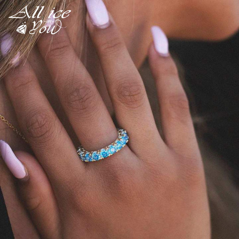 ALLICEONYOU-anillo redondo de tenis de circonia cúbica para mujer, sortija de boda, joyería de Hip Hop para regalo ► Foto 1/6