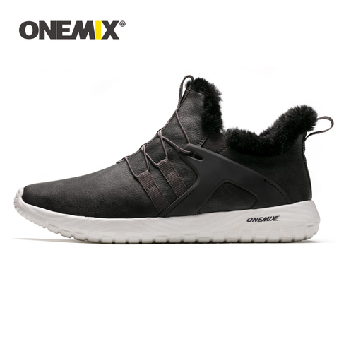 ONEMIX-botas para correr de invierno para hombre, calzado deportivo de cuero resistente al agua para mantener el calor, botas de nieve de deslizamiento para exterior para caminar ► Foto 1/6