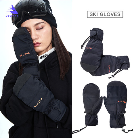 2 en 1 guantes de esquí Snowboard hombres mujeres femeninas nieve invierno deporte Cálido impermeable a prueba de viento esquí Faux Leather Plam caliente ► Foto 1/6