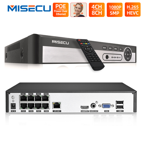 MISECU H.265 4CH 8CH 5MP NVR PoE vídeo CCTV de seguridad de un sistema de vigilancia para cámara IP PoE de salida de Audio Onvif apoyo P2P vmeyesuper de ► Foto 1/6