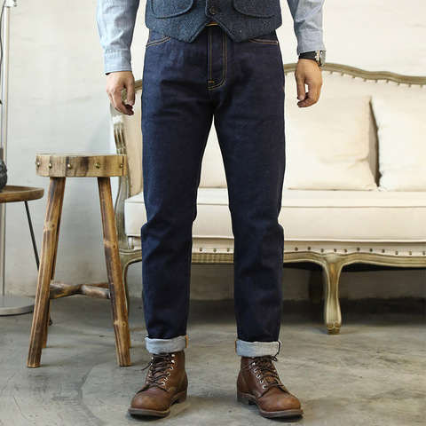 ¡GT-0003 leer la descripción! Materias primas indigo selvage denim lavado apropiado Delgado pantalones sanforizado denim crudo jean 12oz ► Foto 1/6