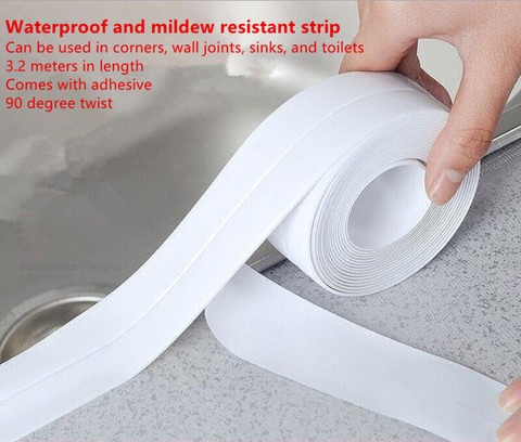 Cinta de sellado autoadhesiva de PVC para baño, banda de sellado para ducha, fregadero, cocina, a prueba de moho, impermeable, color blanco, 340x38mm ► Foto 1/6