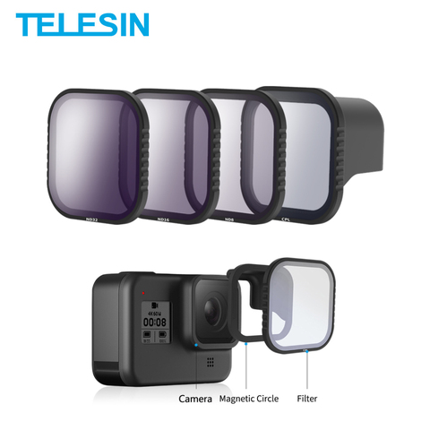 TElESIN-filtro polarizado para cámara gopro 8 hero8, juego de filtros magnéticos CPL ND 8/16/32, ND8 ND16, protector de lente, accesorios para lente de cámara ► Foto 1/6