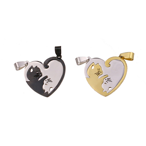 1 par de acero inoxidable lindo gato encanto collar de pareja, novia, regalo de Día de San Valentín para las mujeres joyería colgante para pareja ► Foto 1/6