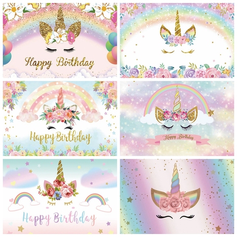 Yeele-fondo fotográfico de unicornio para recién nacido, telón de vinilo con diseño de arcoíris y nube de flores para fiesta de cumpleaños ► Foto 1/6