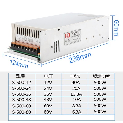 Fuente de alimentación de interruptor MW 500W, 24 v, 20a, 12v, 24 v, 48v, 60V, AC-DC de alta potencia para motor cnc ► Foto 1/3