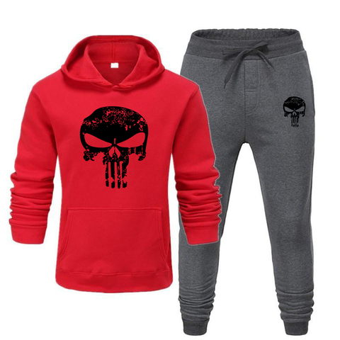 Conjunto de 2 piezas de chándal para hombre, Sudadera con capucha y pantalones con cordón, ropa deportiva para correr, de marca Skull, Otoño e Invierno ► Foto 1/6