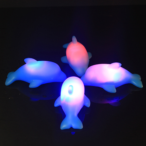 1 Pza agua de bebé parpadeante delfines flotantes niños iluminación Led automática juguetes de juego de playa para niños para el baño baño nadar ► Foto 1/6