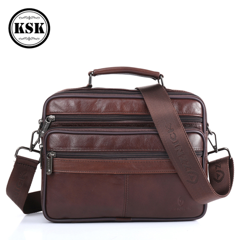 Bolso de hombro de cuero genuino para hombre, bandolera de hombro, bolso cruzado con solapa, de lujo, KSK ► Foto 1/6