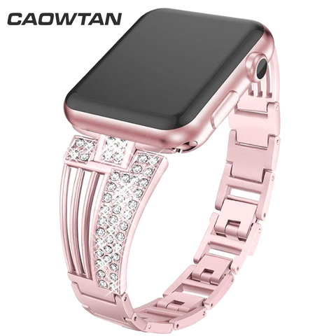 Correa de acero inoxidable para Apple Watch Series 6, 5, 4, 3 y 2, 42mm, 38mm, 40mm, 44mm, pulsera de lujo con diamantes de cristal para mujer ► Foto 1/6