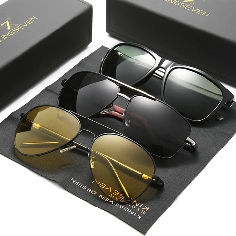 KINGSEVEN-gafas de sol polarizadas para hombre, lentes de sol masculinas polarizadas con visión nocturna, adecuadas para conducir, 3 uds. ► Foto 1/2