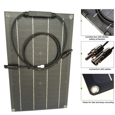 Panel Solar Flexible de 20w, revestimiento de película ETFE para cargador de batería de 12V, carga de teléfono para coche o acampada, color negro ► Foto 1/6