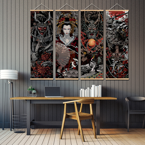 Samurai japonés de arte de pared, cartel de Scroll sakuren Ukiyoe para sala de estar, pinturas estéticas de Scroll, póster de Anime Vintage ► Foto 1/6
