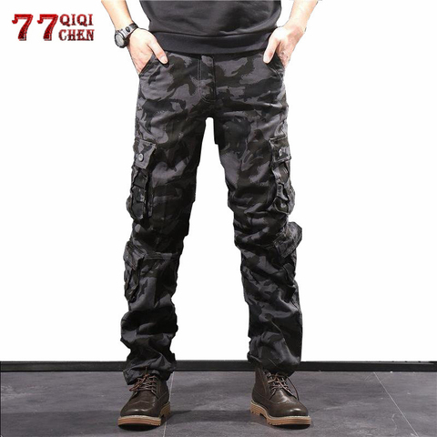 De los hombres pantalones de camuflaje de algodón de carga militar de camuflaje pantalones de bolsillo Joggers de Hip Hop Streetwear de combate del ejército pantalones 44 ► Foto 1/6