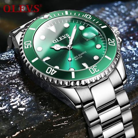 OLEVS-Reloj de pulsera de cuarzo para hombre, cronógrafo deportivo con correa de acero inoxidable, resistente al agua, masculino ► Foto 1/6