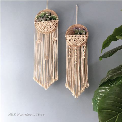 Maceta redonda para flores, tapiz de macramé tejido a mano, arte colgante para pared, artesanías bohemias tejidas para decoración de habitación, sala de estar ► Foto 1/6