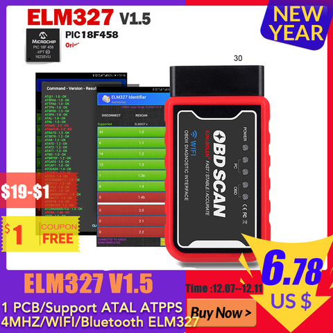 ELM327 Wifi/Bluetooth/V1.5 PIC18F25K80 Chip OBD2 lector de código de ELM327 V1.5 OBDII herramienta de diagnóstico para Android/IOS/PC PK elm ICAR 2 ► Foto 1/6