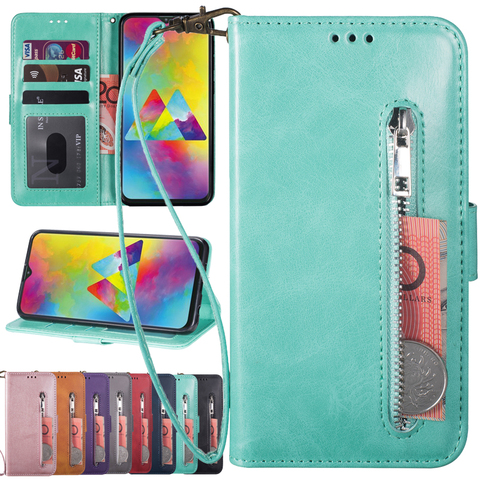 Cremallera caso de cartera de cuero con correa de mano para Samsung Galaxy A10 A20 A30 A40 A50 A70 S A11 A21 A31 A41 A51 A71 A12 A42 5G ► Foto 1/1