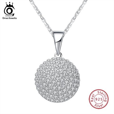 ORSA JEWELS-Colgante redondo de joyería de plata de ley 925, collar de circonia cúbica AAA con cadena de 45CM SN60 ► Foto 1/6