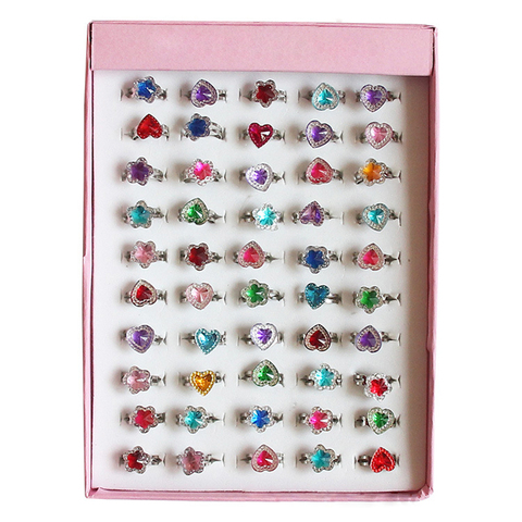 Anillo de princesa con forma de corazón y flor para niñas, accesorios de joyería para fiesta, regalo de Navidad, 10 Uds. ► Foto 1/5
