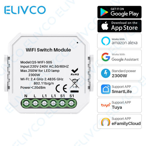 Módulo interruptor WIFI de dos vías, 1/2 entradas, para casa inteligente, grupo de sincronización, Control de aplicación remota, funciona con Alexa y Google Home ► Foto 1/6