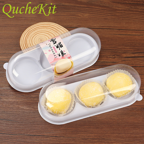 50 Uds 3 Pack rectángulo postre de plástico transparente cajas para pasteles de yema de huevo Puff dulces contenedor de pastel de luna de paquete de caja ► Foto 1/6