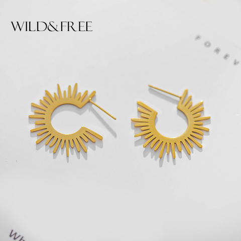 Wild & Free-pendientes de tuerca de Metal dorado Irregular Vintage para mujer, aretes minimalistas de medio círculo con pinchos, joyería de acero inoxidable ► Foto 1/6