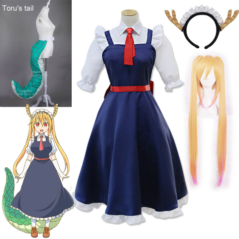 Disfraz de Anime Toru de la señora Kobayashi, Cosplay de Dragon Maid, peluca y vestido de cola de dragón, accesorios para Halloween y Carnaval ► Foto 1/6