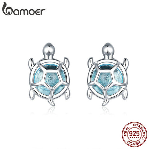 Bamoer-pendientes OCéANO AZUL plata de primera ley con forma de tortuga para mujer, aretes pequeños, plata esterlina 925, Circonia cúbica, zirconia, circonita, zirconita, circón, regalo de cumpleaños, BSE406 ► Foto 1/6