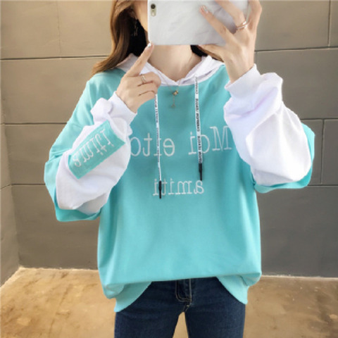 Sudadera de algodón con letras bordadas para mujer, ropa para Parte Superior Femenina, estilo coreano, informal, Harajuku, Wm * ► Foto 1/4