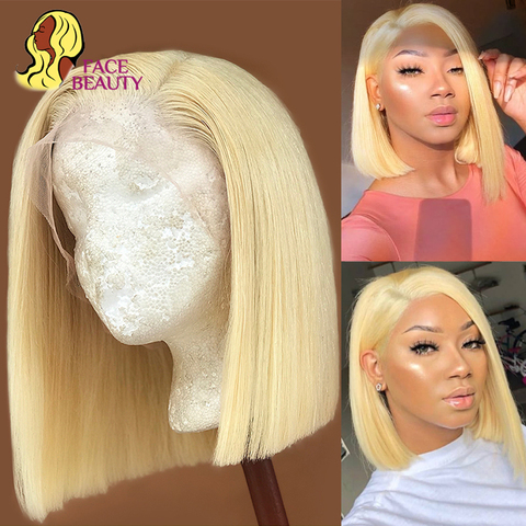 Facebeauty Bob peluca 13x6 pelucas de cabello humano Remy 613 brasileño Rubio Pre arrancado nudos blanqueados la mitad peluca para las mujeres negras ► Foto 1/6