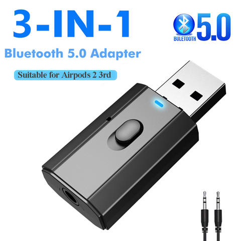 Receptor y transmisor USB Bluetooth 5,0, adaptador de Audio inalámbrico Dongle, 3,5mm, AUX Jack y micrófono, llamada con manos libres para TV, PC, coche de juego ► Foto 1/6