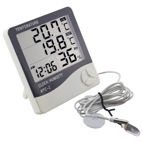 Termómetro Digital LCD de HTC-2, termómetro con medidor de humedad y temperatura, higrómetro, despertador, 1m, sonda externa ► Foto 1/6