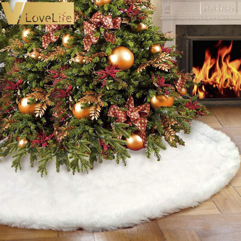 Faldas de árbol de Navidad decoración de árbol de Navidad de piel sintética blanca, Feliz Navidad suministros para el hogar, decoración al aire libre, decoración de árbol de Navidad ► Foto 1/6