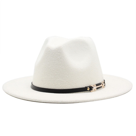 Los hombres de las mujeres de ala ancha de fieltro de lana de Jazz Fedora sombreros estilo británico sombrero fiesta Formal sombrero Panamá negro Amarillo/blanco vestido sombrero 56-61CM ► Foto 1/6