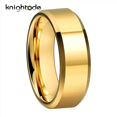 Anillo de compromiso de carburo de tungsteno para hombre y mujer, sortija de compromiso, 6mm, 8mm, Color dorado pulido, bordes biselados, ajuste cómodo ► Foto 1/6