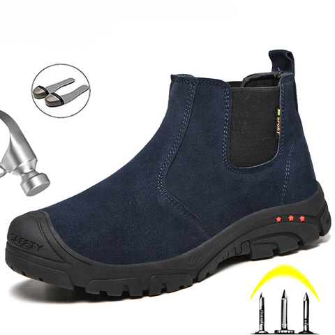 Botas de trabajo y seguridad para hombre, zapatos de seguridad indestructibles, zapatillas de trabajo a prueba de perforaciones, zapatos de trabajo Chelsea, botas de invierno ► Foto 1/6