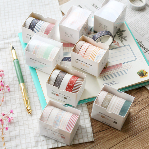 10mm X 3 m 5 unids/set serie de color puro geométrico cuadrícula patrón de sarga papel washi cinta cuaderno álbum de recortes DIY aprendizaje de papelería ► Foto 1/5