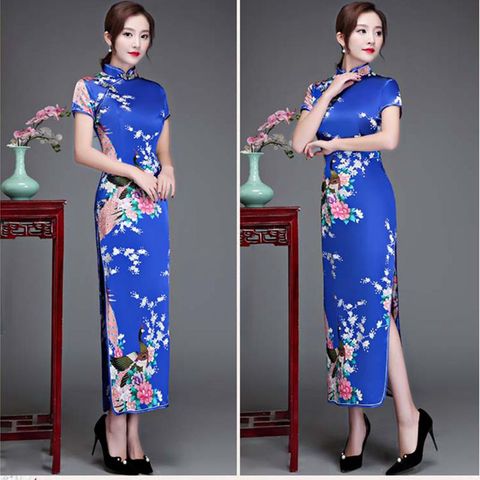 Cheongsam qipao de seda artificial para mujer, vestido de fiesta chino largo y sexy, talla grande 6XL ► Foto 1/6